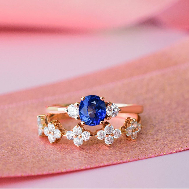 Classic Vintage Three Stone Diamond and Royal Blue Sapphire Ring - Saratti’s 2023 Selection of Women's Sapphire Rings - Elevate Your Elegance