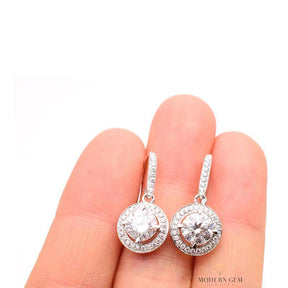 Diamond Halo Earrings Prong Set White Gold | Custom Earrings| Modern Gem Jewelry