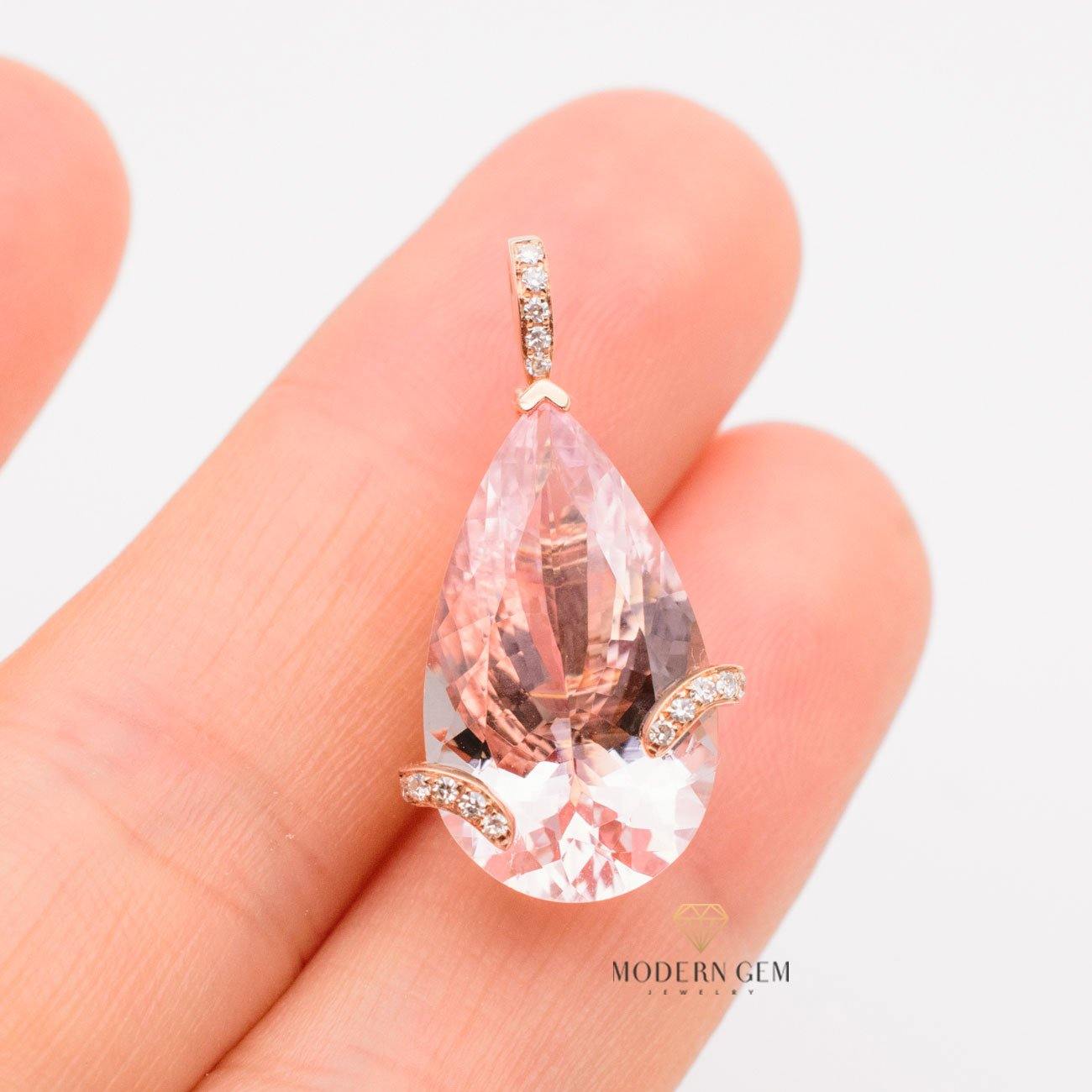 Morganite Ring Pear Shaped Diamonds & Pendant | Custom Rings | Modern Gem Jewelry