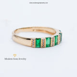 Emerald Stackable Ring with Diamonds in Yellow Gold | Modern Gem Jewelry