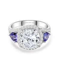 Cushion Cut Moissanite Ring With Tanzanite