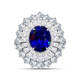 Blue Ring | Unheated Royal Blue Sapphire and Diamond Ring in 18K White Gold | Custom High End Jewelry |Saratti