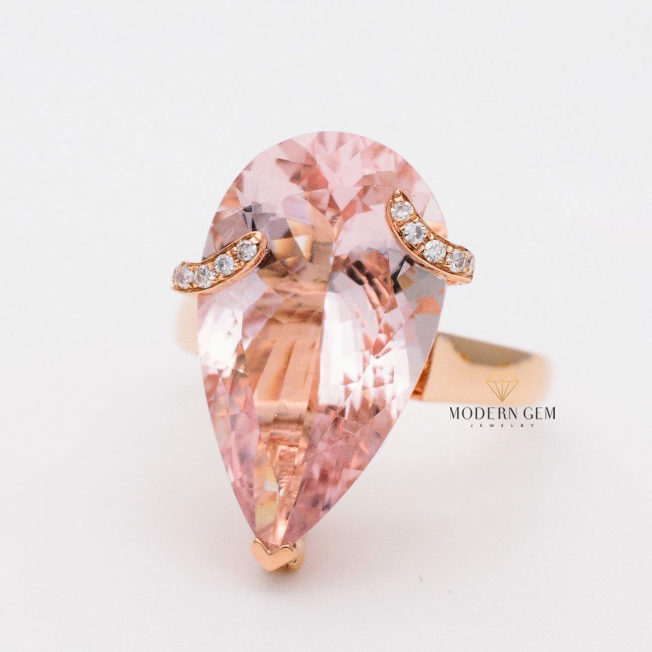 Morganite Ring Pear Shaped Diamonds & Pendant | Custom Rings | Modern Gem Jewelry | Saratti