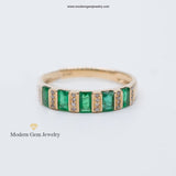 Emerald Stackable Ring with Diamonds in Yellow Gold | Modern Gem Jewelry