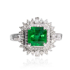 Antique Emerald Ring with Diamonds in White Gold | Custom Made Emerald Ring | Modern Gem Jewelry