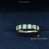 Emerald Stackable Ring with Diamonds in Yellow Gold | Modern Gem Jewelry