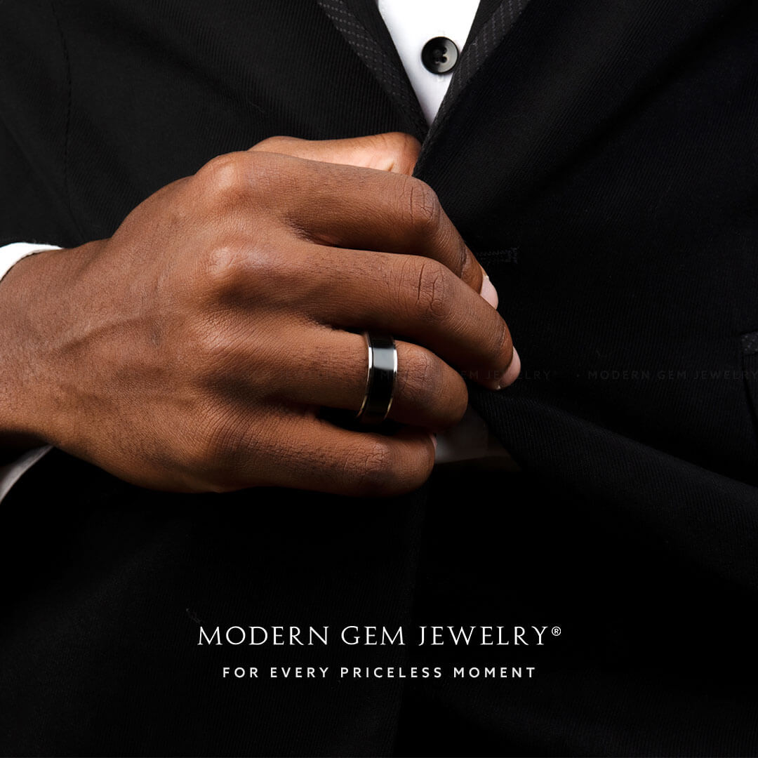 Mens Wedding Rings Black 18K Gold | Custom Men Wedding Band | Modern Gem Jewelry | Saratti 