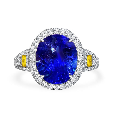 High End Sapphire Ring - 5 cts Unheated Natural Sapphire Yellow Diamond White Gold Engagement Ring - Modern Gem Jewelry®