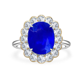 Genuine Royal Blue Sapphire Diamond Two Tone Heirloom Ring 