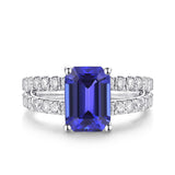 Natural Emerald Cut Tanzanite and Diamond Ring 