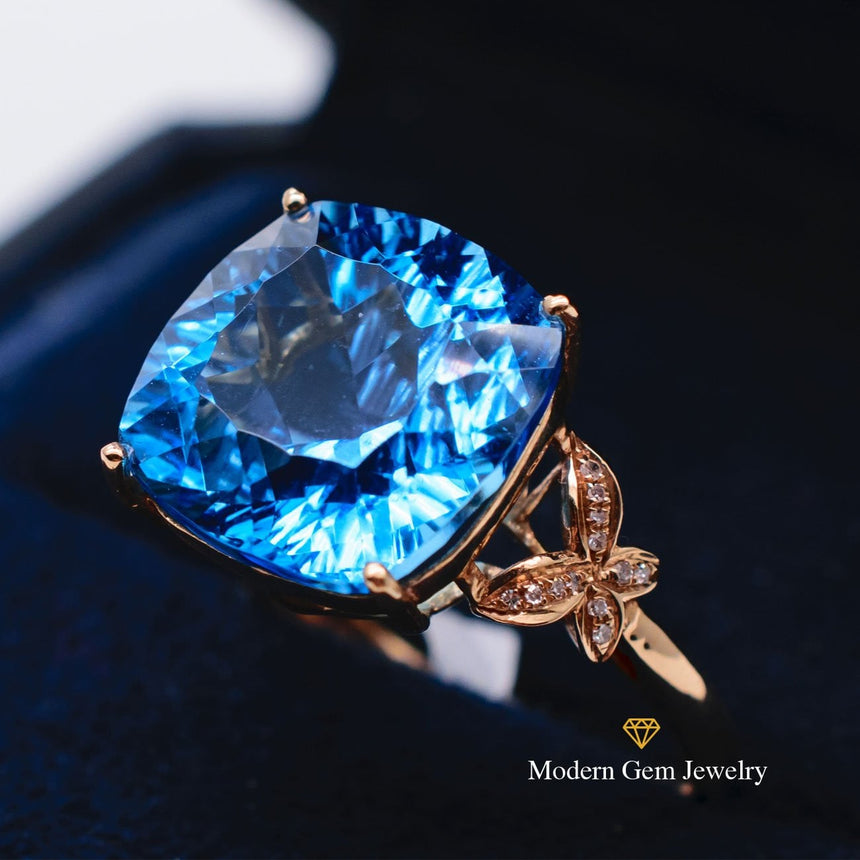 Flawless Swiss Blue Natural Topaz  Ring 