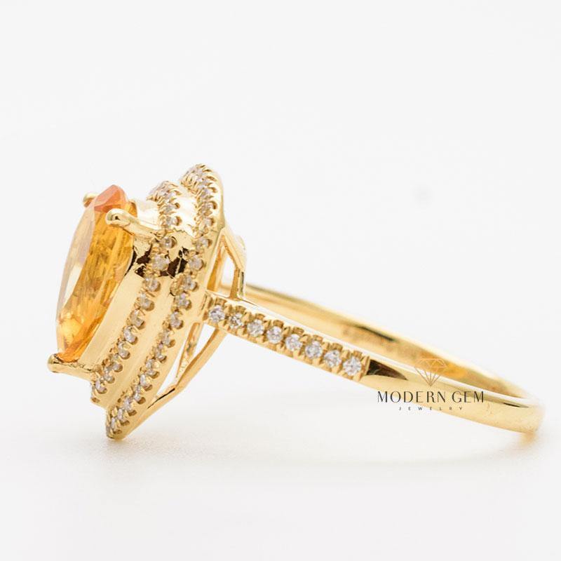 Natural Diamond Pave Natural Citrine Ring 