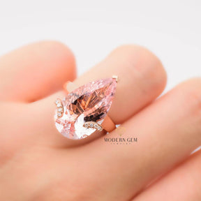 Morganite Ring Pear Shaped Diamond & Pendant | Custom Rings | Modern Gem Jewelry | Saratti