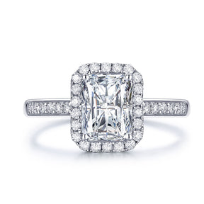 2 Carat Moissanite Ring with Halo and Set in 18K White Gold | Modern Gem Jewelry