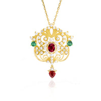 Red Ruby Necklace & Pearl Yellow Gold Pendant