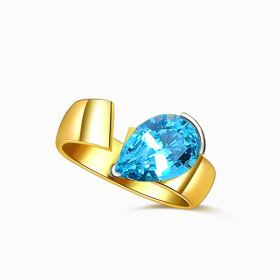 Blue Stone Aquamarine Ring in Yellow Gold Modern Gem Jewelry