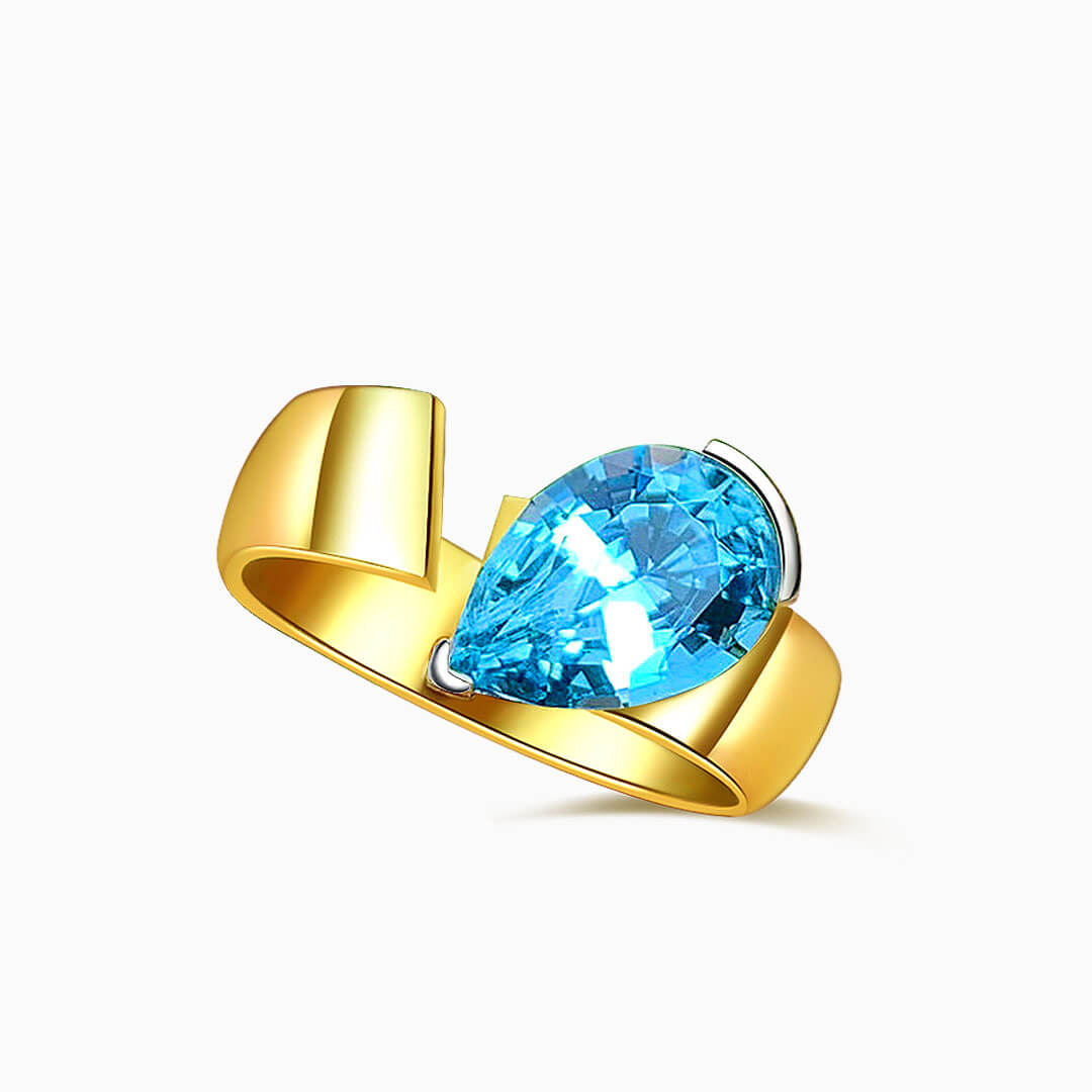 Blue Stone Ring with Natural Aquamarine in 18K Yellow Gold | Custom Engagement Rings by Modern Gem Jewelry | Saratti 