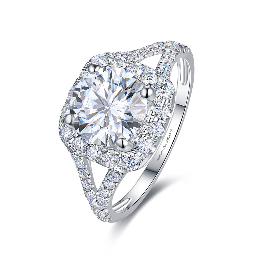 Exquisite CORA Round Moissanite Halo White Gold Ring | Modern Gem Jewelry | Saratti