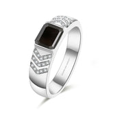 6mm Mens Wedding Bands in 18K White Gold | Black Diamond Men Wedding Band | Modern Gem Jewelry  | Saratti