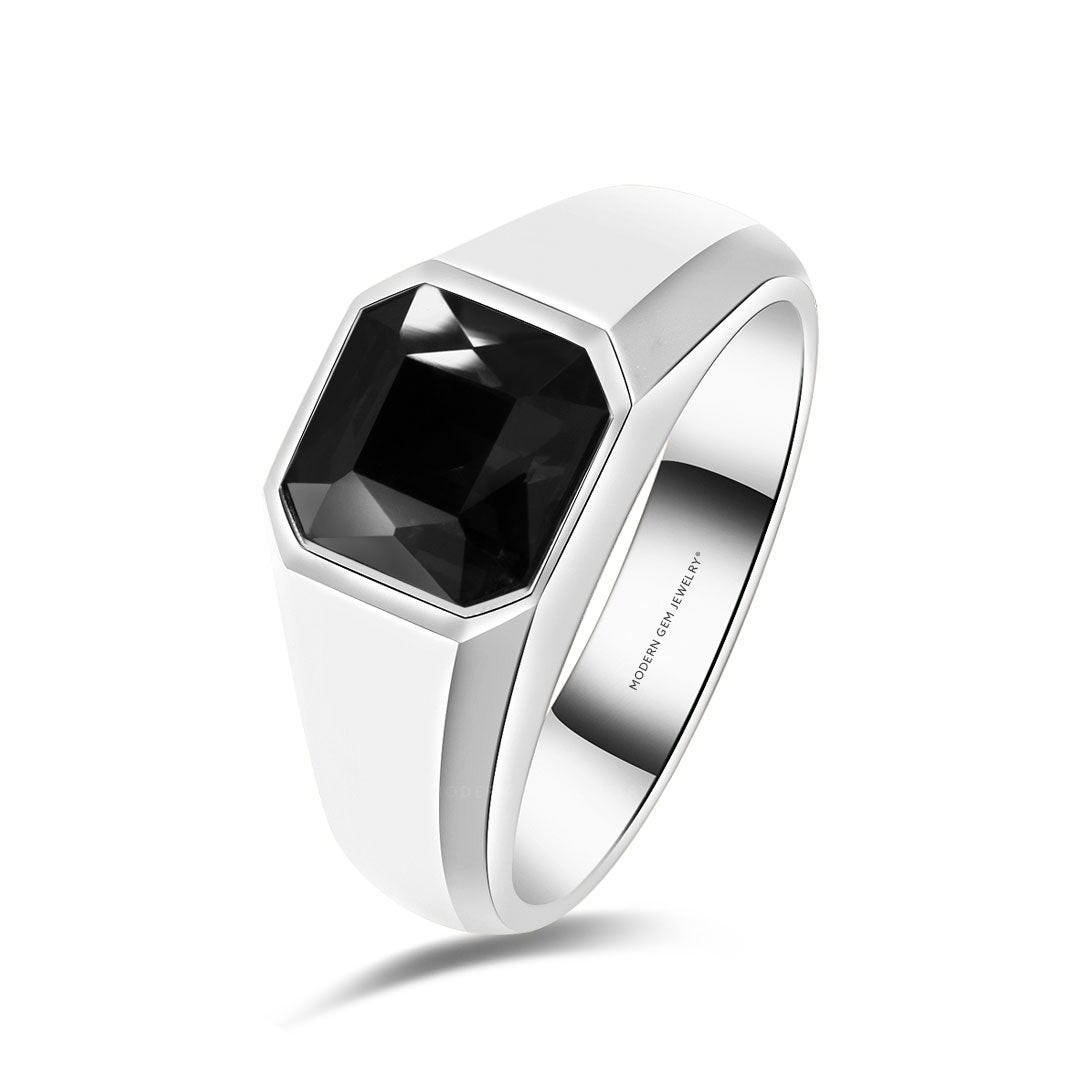 Matte Black Men's Wedding Band In White Gold | Custom Men Ring | Modern Gem Jewelry| Saratti