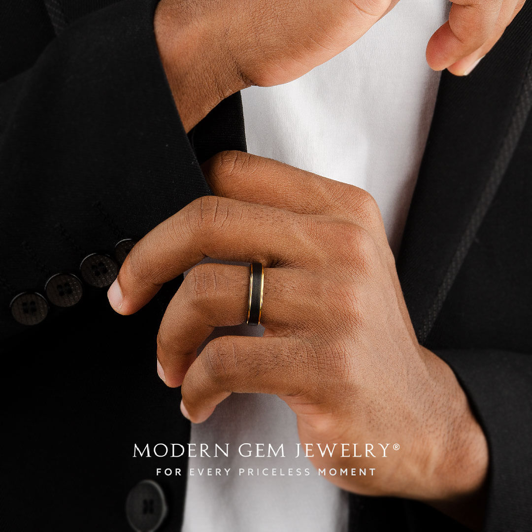 Two Tone Wedding Band in Black and Yellow Gold | Custom Ring | Modern Gem Jewelry | Saratti