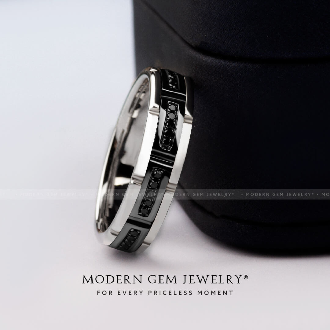 Black Diamond 4mm Mens Wedding Band | Modern Gem Jewelry | Saratti
