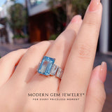 Aquamarine Cocktail Ring in 18K White Gold | Modern Gem Jewelry | Saratti