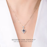 Vintage Inspired Sapphire Necklace on woman | Modern Gem Jewelry