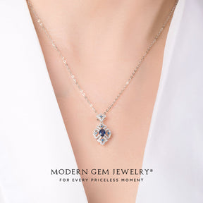 Vintage Inspired Sapphire Necklace on woman | Modern Gem Jewelry