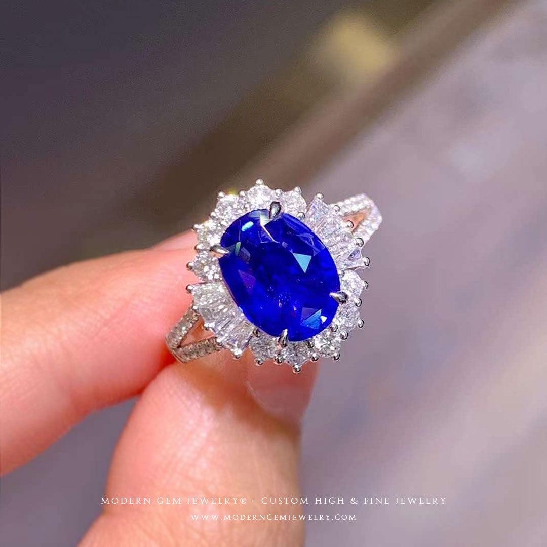 Blue Natural Sapphire Natural Diamonds Ring - Modern Gem Jewelry