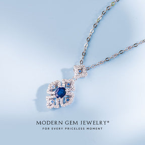Unique Sapphire Necklace in 18K White with Cable Chain 42 cm | Modern Gem Jewelry