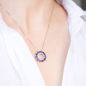 Blue Sapphire Necklace with Diamonds | Saratti