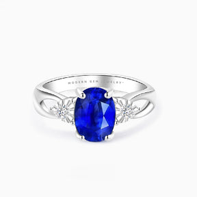 Oval Royal Blue Sapphire and Diamond Three Stone Ring | Modern Gem Jewelry | Saratti