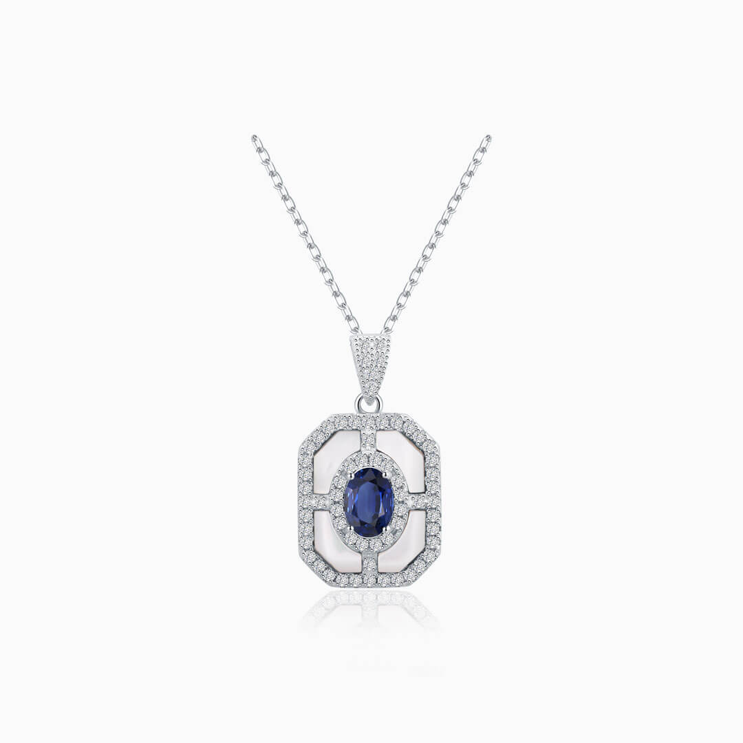 Blue Sapphire with Diamonds Necklace Modern Gem Jewelry – SARATTI