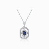 18K White Gold Blue Gemstone Necklace with Diamond Accents | Saratti