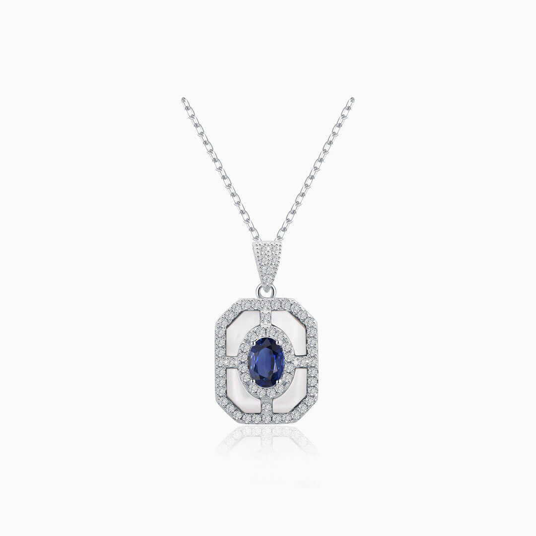 18K White Gold Blue Gemstone Necklace with Diamond Accents | Saratti