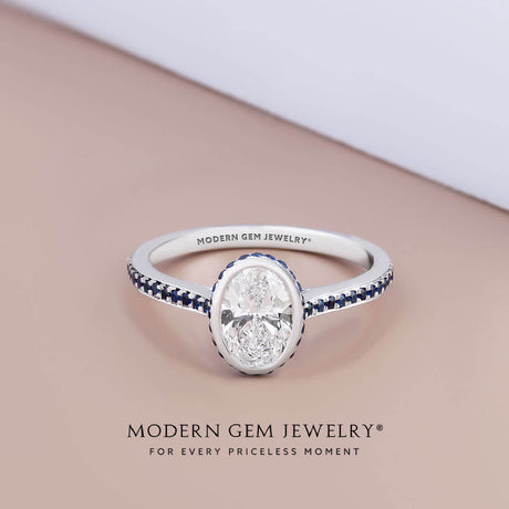 Oval Diamond Engagement Ring in White Gold | Modern Gem Jewelry