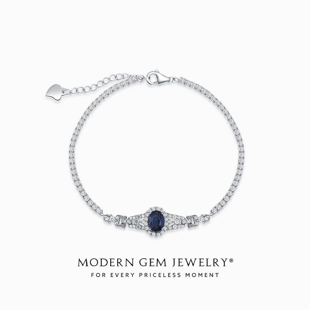 18K White Gold Sapphire and Diamond Bracelet | Captivating Blue Elegance | Modern Gem Jewelry | Saratti