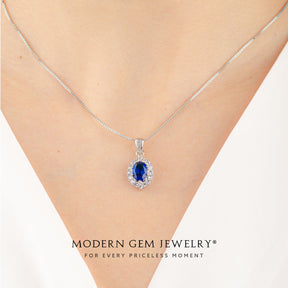 Oval Blue Sapphire Necklace | Saratti
