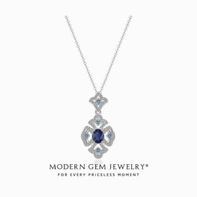 Oval Blue Sapphire Ncekalce in White Gold | Modern Gem Jewelry