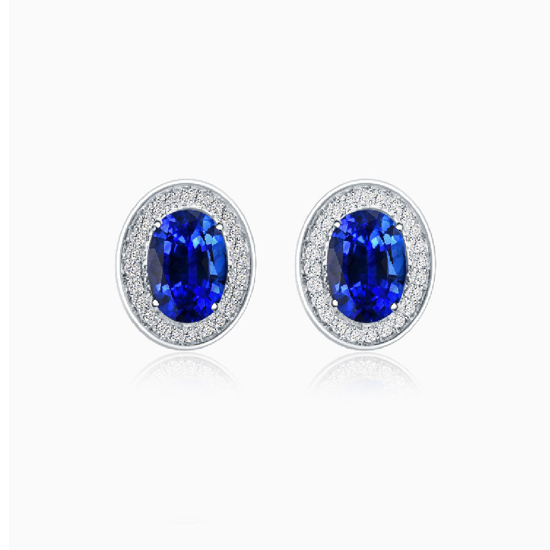 Blue Sapphire Stud Earrings in 18K White Gold | Modern Gem Jewelry