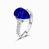 Blue Stone Ring with Pear Cut Tanzanite and Diamonds in 18K White Gold Ring | Custom Fine Jewelry | Modern Gem Jewelry | Saratti