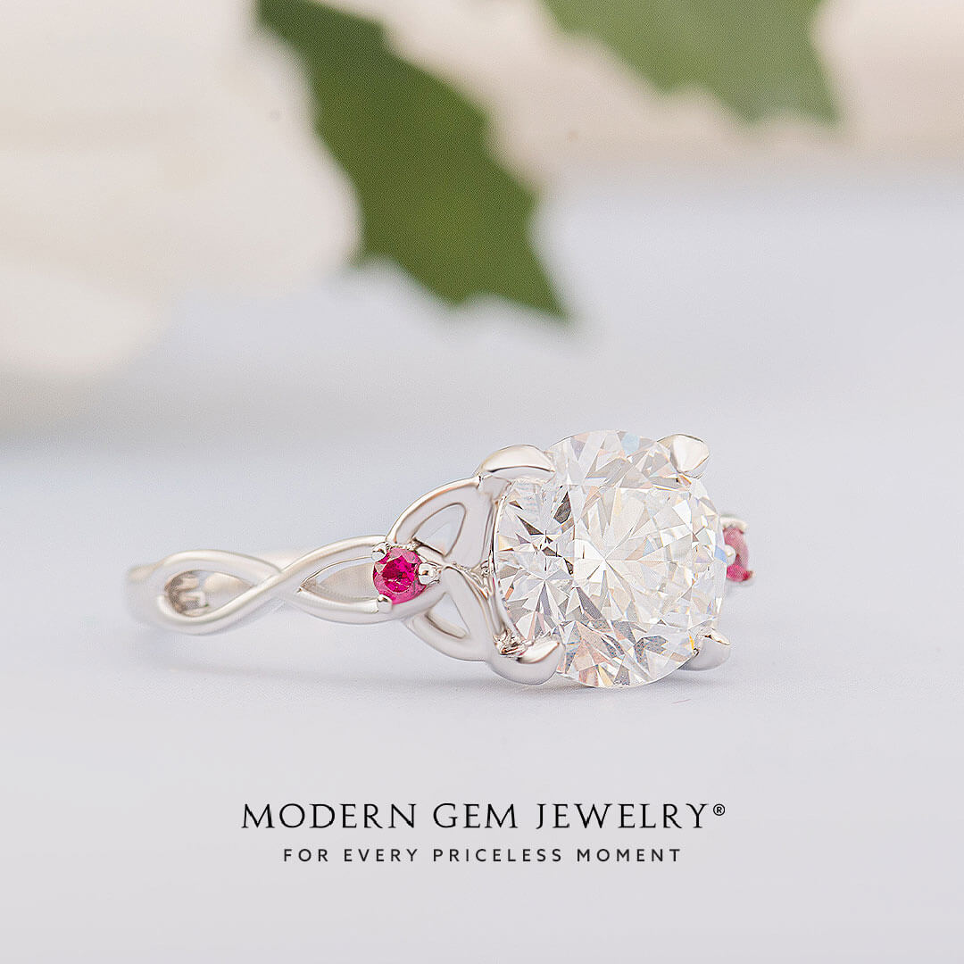 Celtic Knot Diamond Ring in White Gold | Modern Gem Jewelry