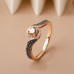 Champagne Diamond Ring in 18K Rose Gold with Black Diamonds Side Stones | Custom Jewelry| Modern Gem Jewelry