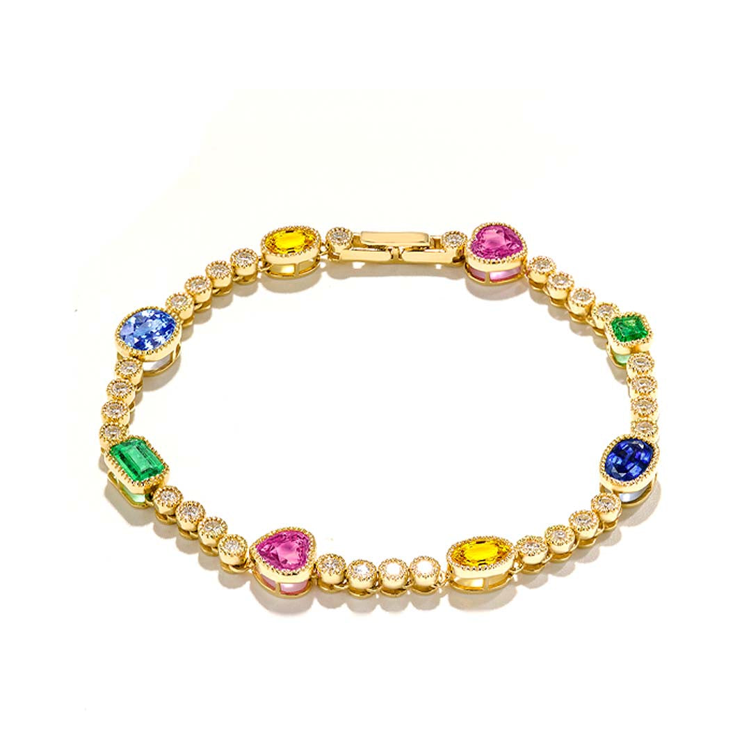 Multi-Color Bracelet In 18K Yellow Gold | Custom Bracelets | Modern Gem Jewelry