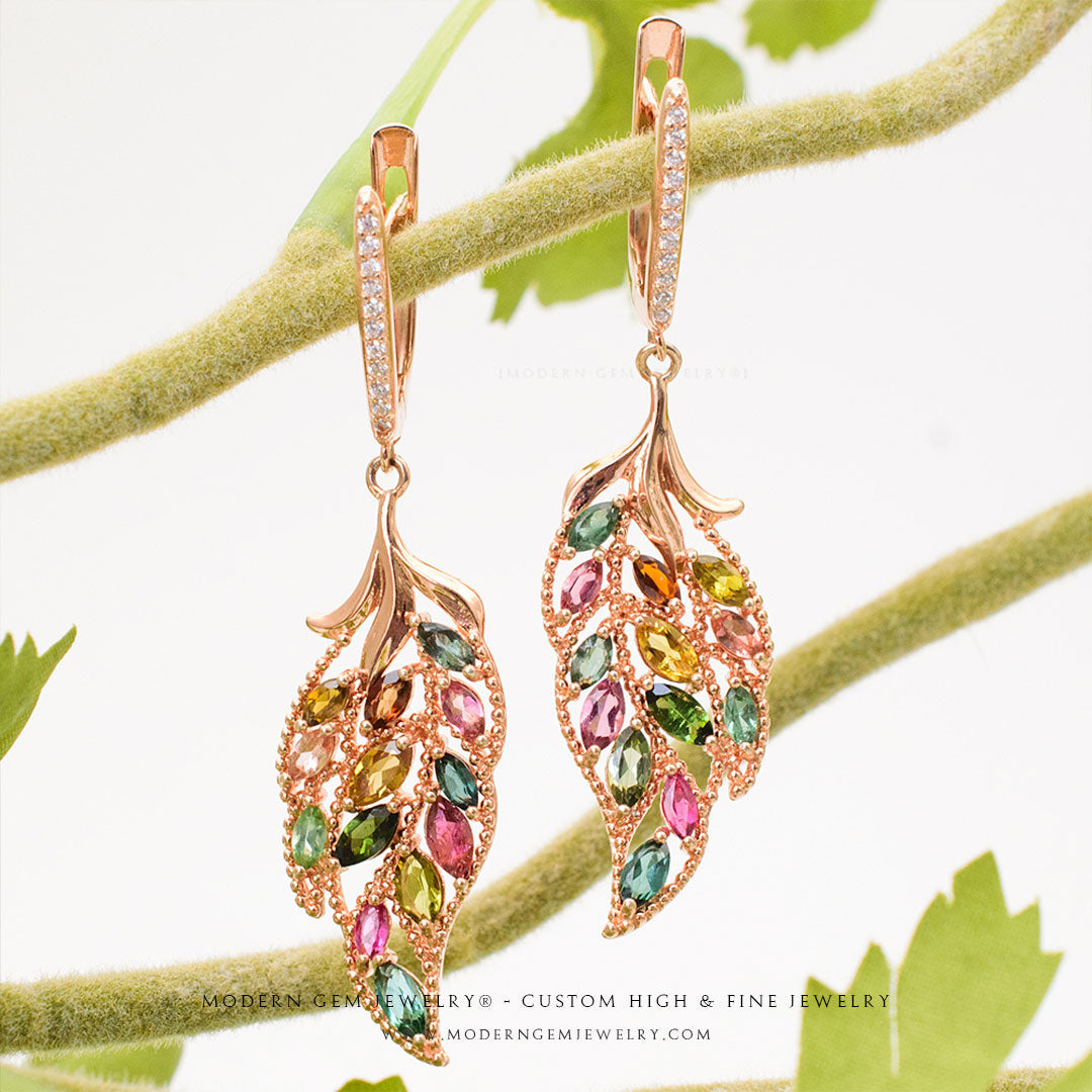 Multicolored Tourmaline and Diamond Rose Gold Earrings | Saratti