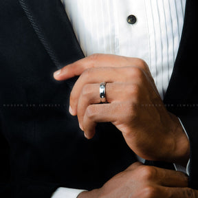 6mm Mens Wedding Band with Diamonds in White Gold | Modern Gem Jewelry | Saratti