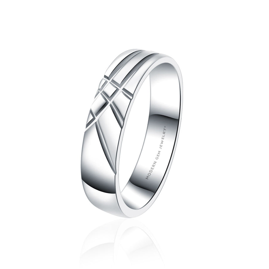 Men's Comfort Fit Wedding Band In White Gold  | Modern Gem Jewelry | Saratti 