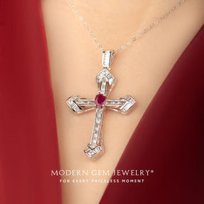 Vintage Style Ruby and Diamond Cross Jewelry | Modern Gem Jewelry