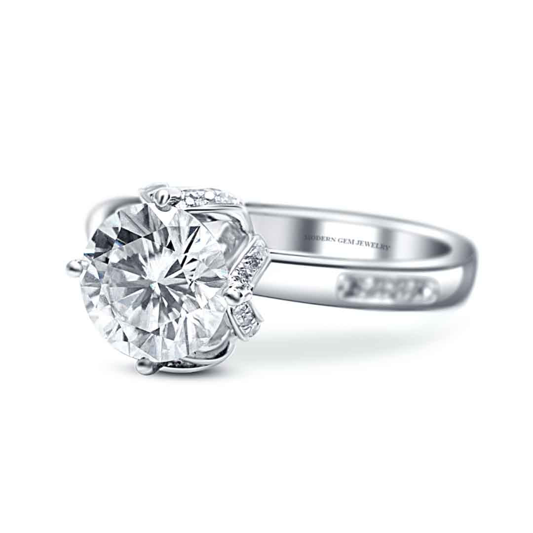 Elina Round Moissanite Engagement Ring in White Gold | Modern Gem Jewelry | Saratti
